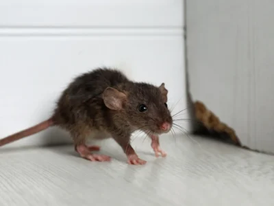 rat near wooden wall